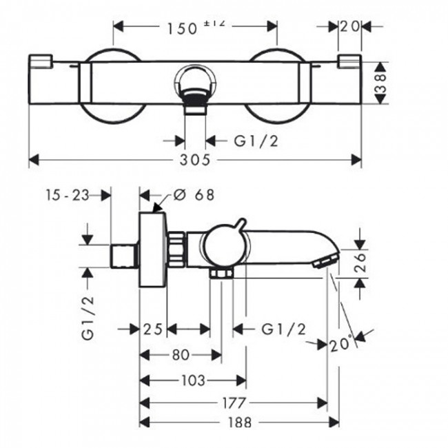 Hansgrohe Ecostat Comfort, Смеситель для ванны, Цвет: хром Hansgrohe Ecostat Comfort, Смеситель для ванны, Цвет: хром