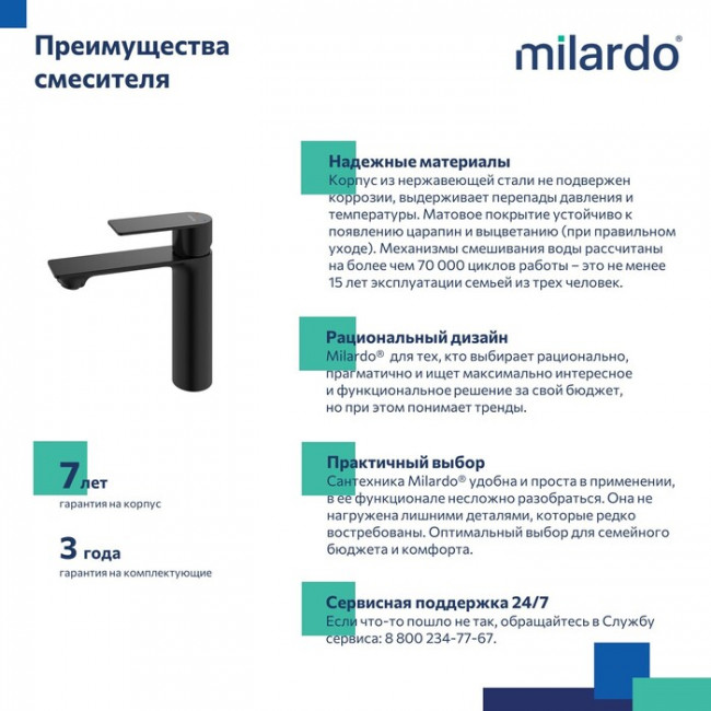 Смеситель для умывальника Milardo Maze чёрный матовый (MAZBL00M01)