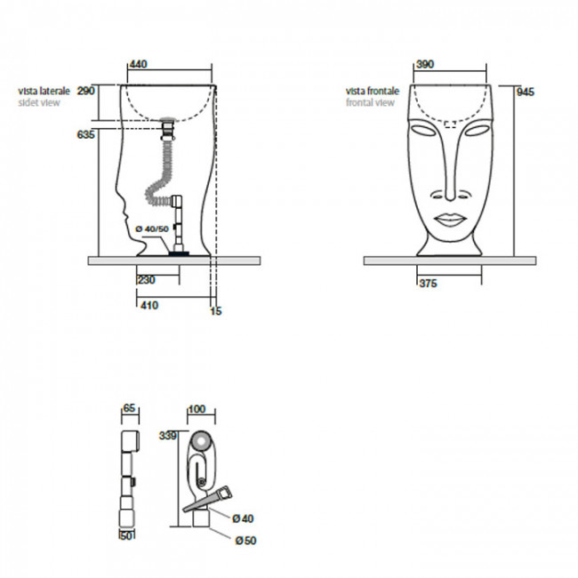 Kerasan Artwork Раковина 45х51х94.5 см, без отв., свободностоящая "MOLOCO", слив в стену, цвет: Bruno matt
