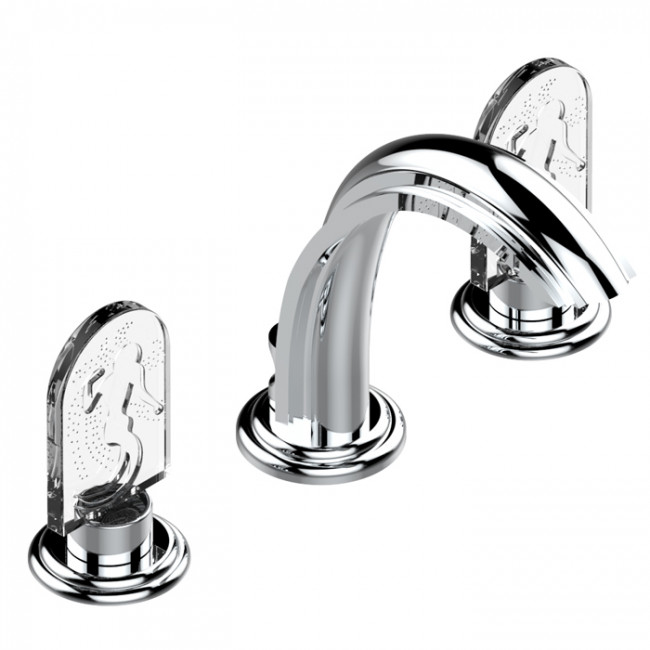 THG Naiade Смеситель для раковины, 3 отв., цвет: хром/прозрачный хрусталь