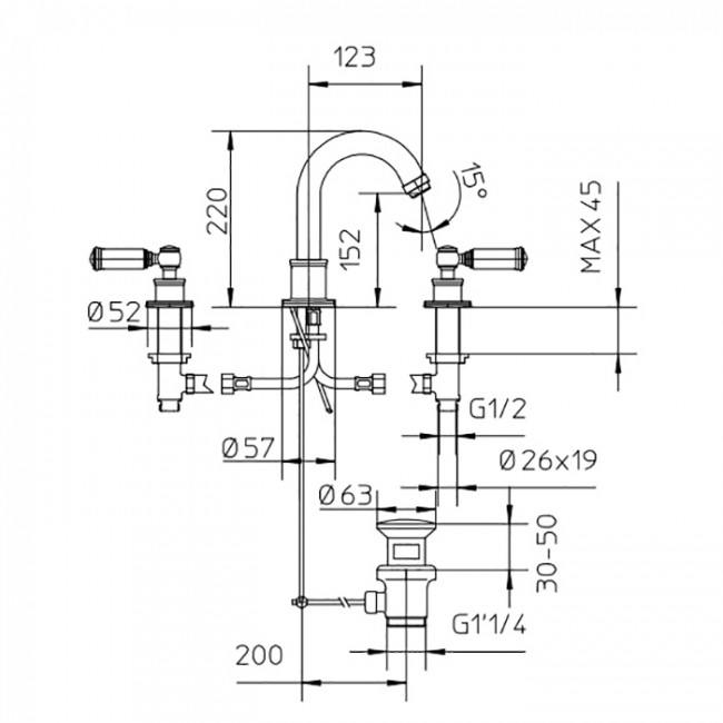 Bossini Z001302.022 Liberty Смеситель для раковины на 3 отв., цвет: античная бронза Bossini Z001302.022 Liberty Смеситель для раковины на 3 отв., цвет: античная бронза