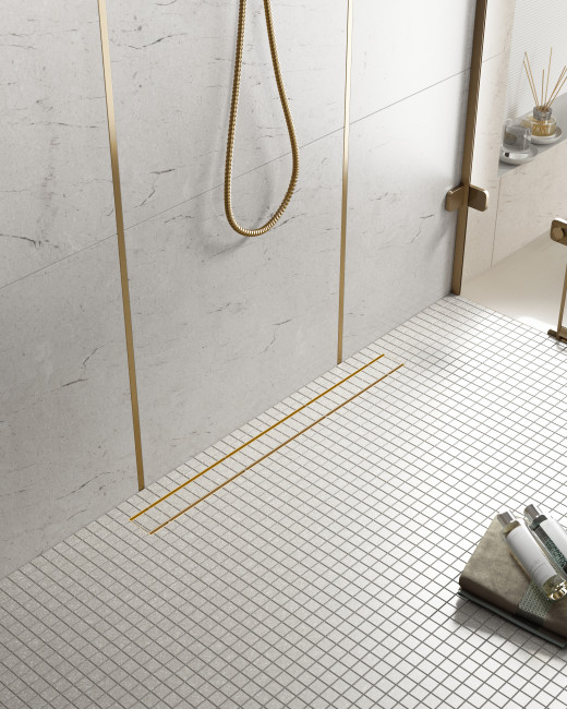 Душевой лоток TIMO Drain System 800 с двусторонней панелью "plate" под плитку, Золото матовое (DS230208/17)