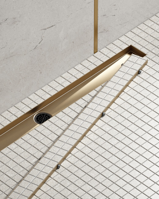 Душевой лоток TIMO Drain System 800 с двусторонней панелью "plate" под плитку, Золото матовое (DS230208/17)