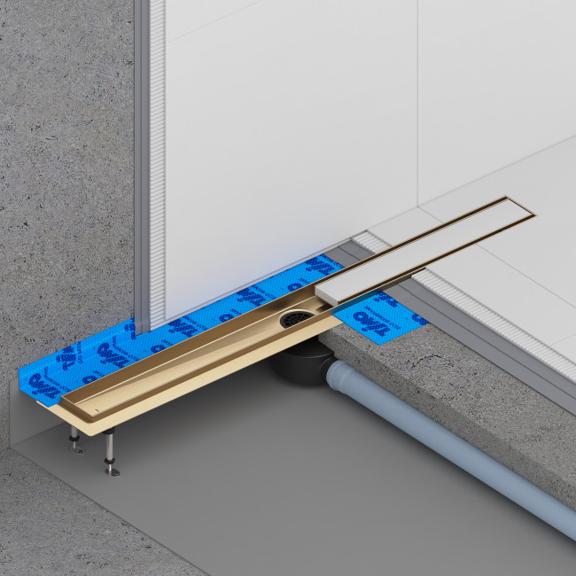 Душевой лоток TIMO Drain System 800 с двусторонней панелью "plate" под плитку, Золото матовое (DS230208/17)