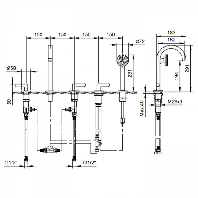 Fantini Icona Deco Смеситель на борт ванны, цвет: хром 53 02 R165
