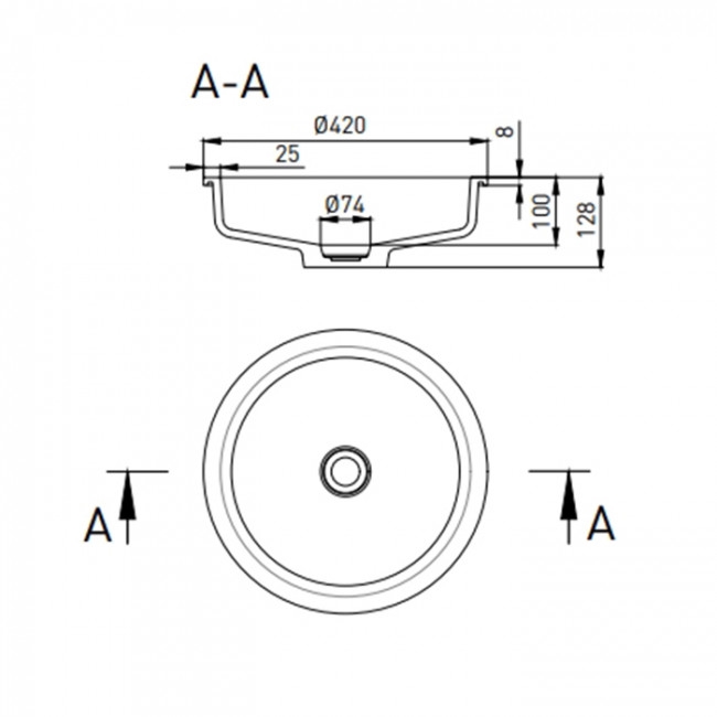 Salini Marea Раковина врезная снизу 42х42х12.8cм, без отв., без перелива, S-Stone, цвет: белый матовый 1802208M