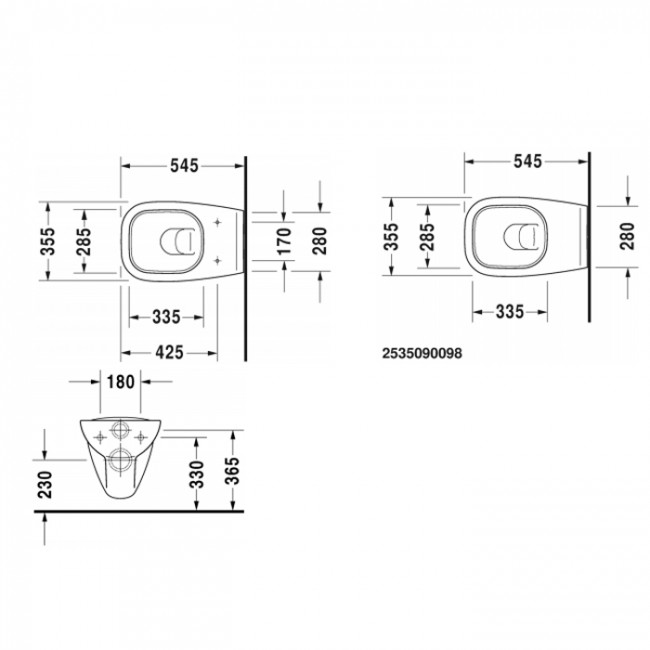 Duravit D-Code Унитаз подвесной, с вертикальным смывом объем: 4,5 л, 35.5x54.5см, Цвет: Белый