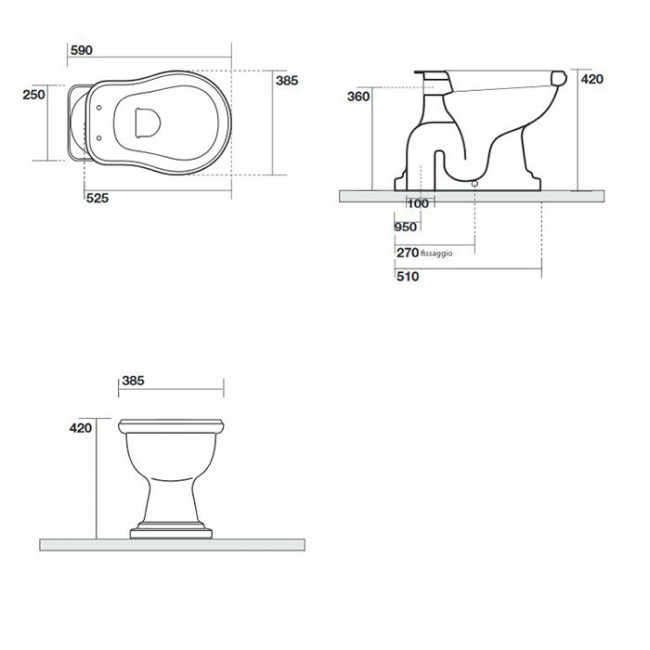 Kerasan Retro Унитаз 59х38.5см., приставной, слив в пол, цвет: белый