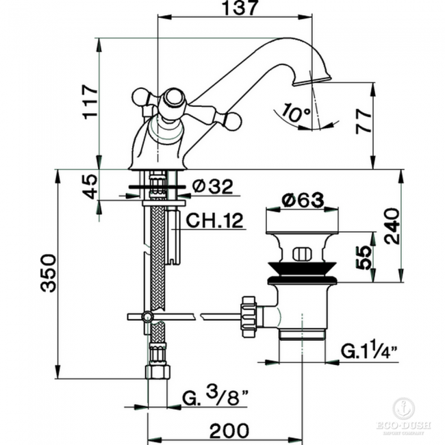 CISAL Arcana America Смеситель для раковины на 1 отверстие, с донным клапаном, цвет: хром CISAL Arcana America Смеситель для раковины на 1 отверстие, с донным клапаном, цвет: хром