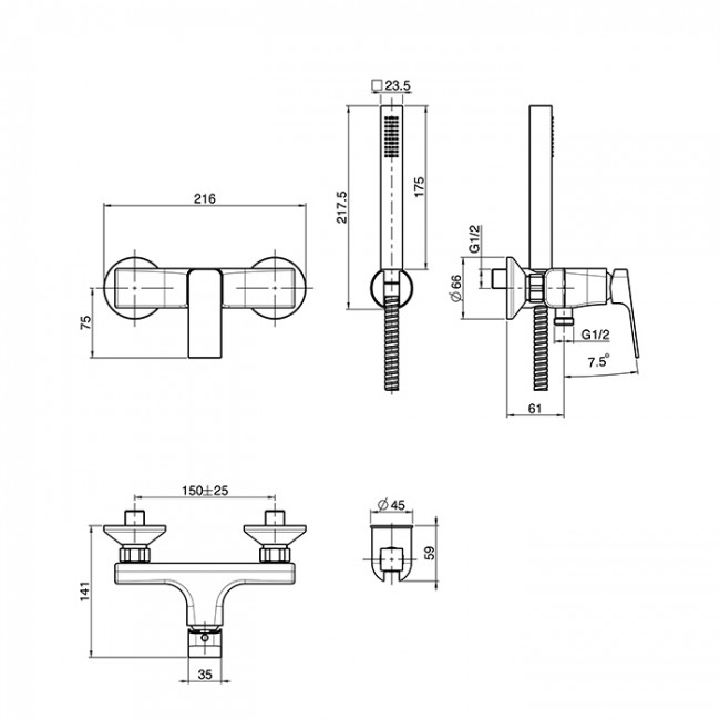 Carlo Frattini Fit Смеситель для душа, настенный, с душ. комплектом, цвет: черный матовый