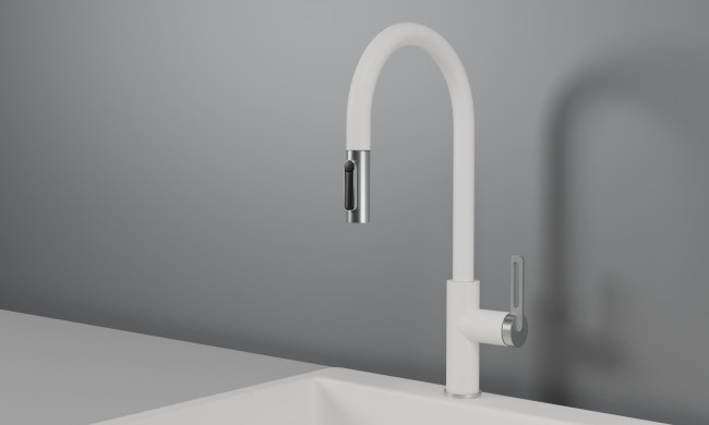 Смеситель для кухни GRANULA с выдвижным изливом и подключением к фильтру (8168, АРКТИК (БЕЛЫЙ))