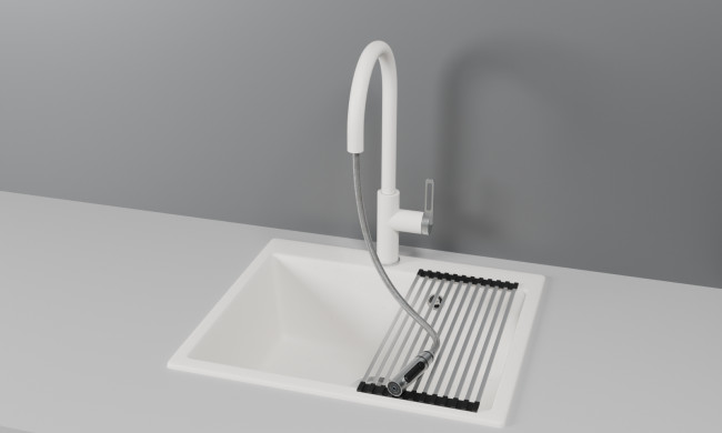 Смеситель для кухни GRANULA с выдвижным изливом и подключением к фильтру (8168, АРКТИК (БЕЛЫЙ))