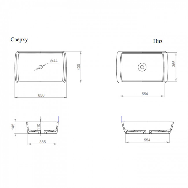 Salini Gloria Раковина накладная 65х40х14.5cм, без отв., без перелива, S-Stone, цвет: белый матовый