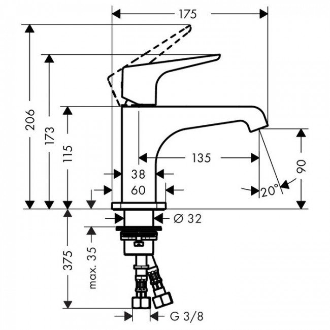 Axor Citterio E, Смеситель для маленькой раковины115, однорычажный, с рычаговойрукояткой, неперекрываемыйсливной гарнитур Axor Citterio E, Смеситель для маленькой раковины115, однорычажный, с рычаговойрукояткой, неперекрываемыйсливной гарнитур