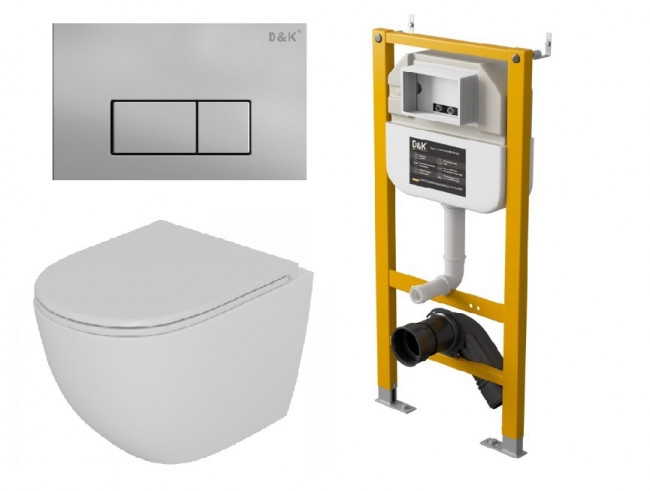 Комплект D&K Унитаз подвесной безободковый DT1396016, Инсталляция DI8050127, Клавиша смыва DB1499002, матовый хром (DS1391626) Комплект D&K Унитаз подвесной безободковый DT1396016, Инсталляция DI8050127, Клавиша смыва DB1499002, матовый хром (DS1391626)