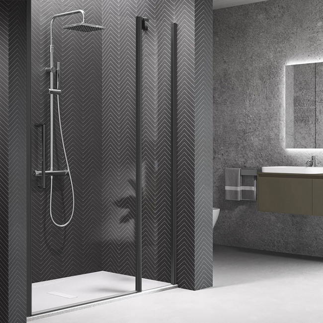 Novellini Young Душевая дверь правая/левая 122х200см., для ниши, распашная с неподвижным сегментом, стекло, цвет: черный