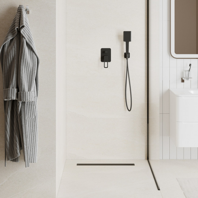 Лоток душевой, сифон 360, комбинированный затвор, перфорированная решетка, 600мм, черный, IDDIS, 975B6BL20DZ