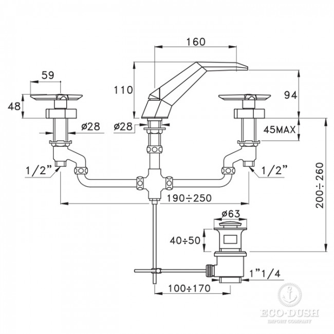 Stella Stella Смеситель для раковины на 3 отверстия 3224, с донным клапаном, цвет: хром