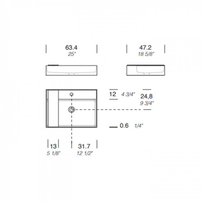 NOORTH milldue edition Раковина 63.4х47.2х12 см, 1 отв., накладная, цвет: белый
