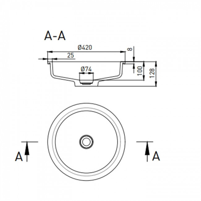 Salini Marea Раковина врезная снизу 42х42х12.8cм, без отв., без перелива, S-Stone, цвет: белый матовый 1802204M