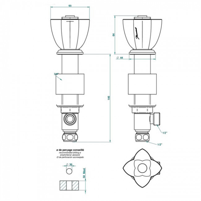 THG Petale De Cristal Noir Вентиль смесителя для раковины, цвет: полированное золото THG Petale De Cristal Noir Вентиль смесителя для раковины, цвет: полированное золото
