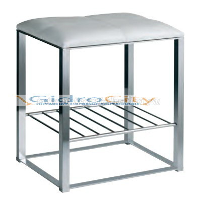 Табурет прямоугольный с полочкой хром+натур.кожа (цв.бел) Windisch 40306CR