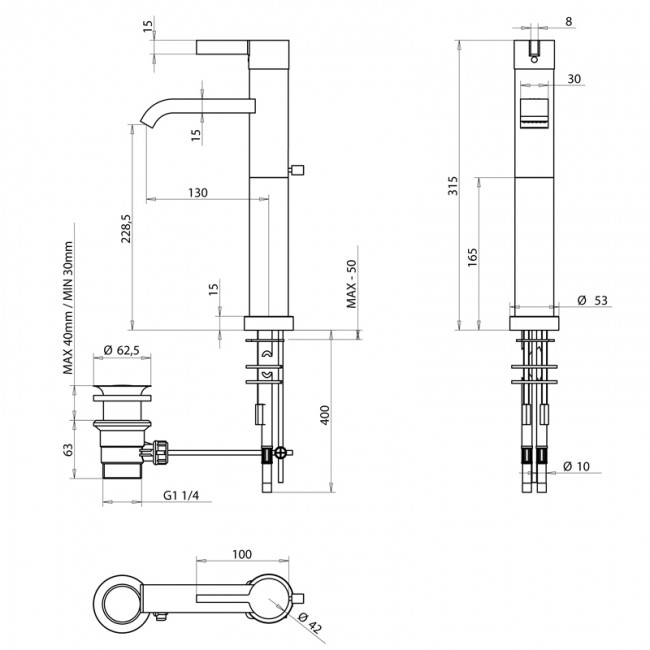 Смеситель для раковины с высоким изливом Bongio Tmix15, цвет: хром