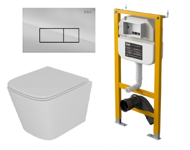 Комплект D&K Унитаз подвесной безободковый (торнадо) DT1436516, Инсталляция DI8050127, Клавиша смыва DB1499001, хром (DS1431628) Комплект D&K Унитаз подвесной безободковый (торнадо) DT1436516, Инсталляция DI8050127, Клавиша смыва DB1499001, хром (DS1431628)