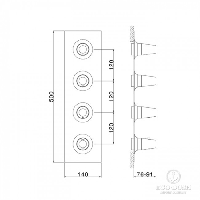 Cisal Vita Смеситель для душа, встраиваемый, термостатический, с переключателм на 3 потока, внешняя часть, цвет: черный матовый