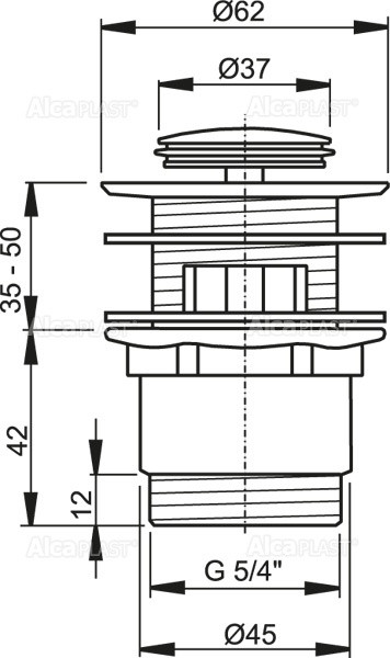 Alcaplast A39 Донный клапан сифона для умывальника CLICK/CLACK 5/4", цельнометаллический с переливом и малой заглушкой