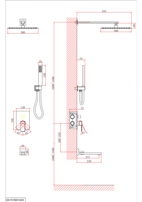 Душевая система D&K встраиваемая с изливом Bayern.Liszt (DA1515605A04)