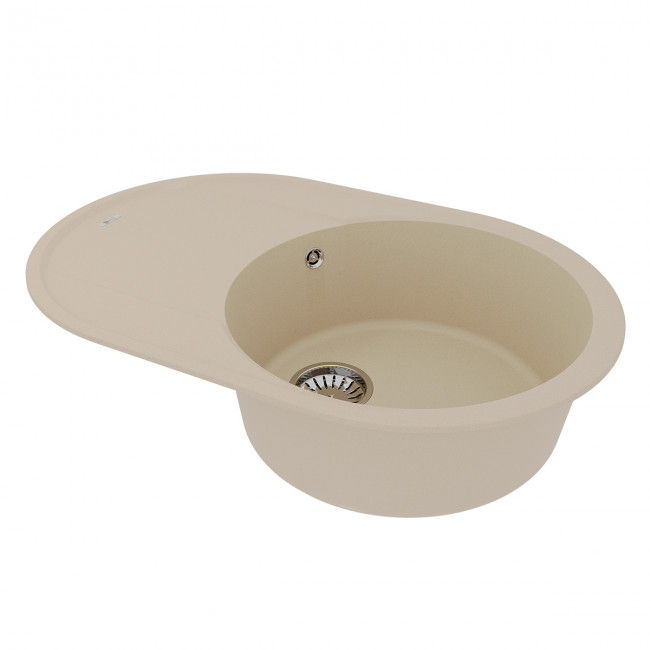 Кухонная мойка Lemark LACHA 760 врезная овальная с крылом из кварцгранита цвет: Бежевый (9910056)