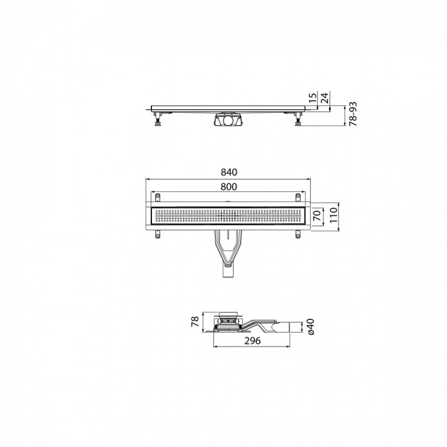 Лоток душевой, сифон 360, комбинированный затвор, перфорированная решетка, 500мм, черный, IDDIS, 975B5BL20DZ