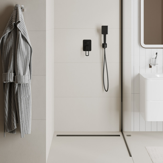 Лоток душевой, сифон 360, комбинированный затвор, перфорированная решетка, 500мм, черный, IDDIS, 975B5BL20DZ