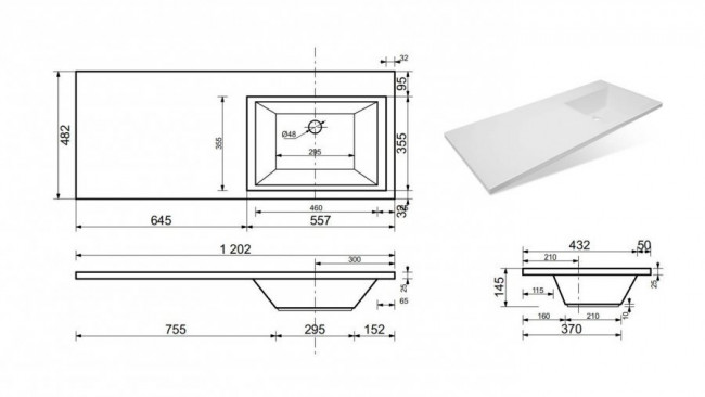 Style Line Тумба с раковиной подвесная "Даллас 120", Люкс белая, PLUS, ЭМАЛЬ