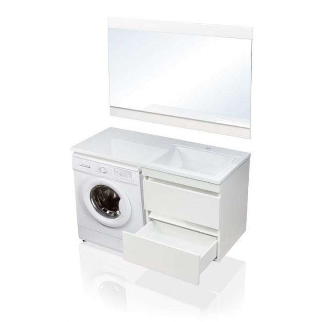 Style Line Тумба с раковиной подвесная "Даллас 120", Люкс белая, PLUS, ЭМАЛЬ