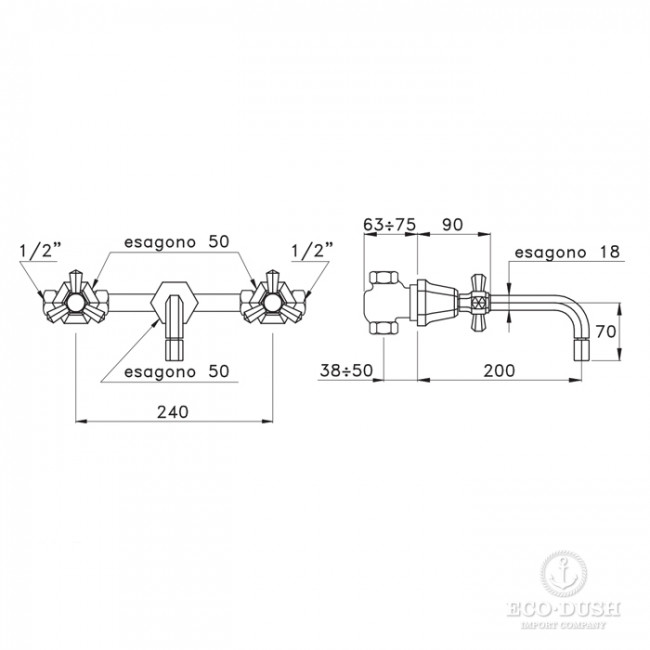Stella Eccelsa Встраиваемый смеситель для раковины 3863, цвет: хром