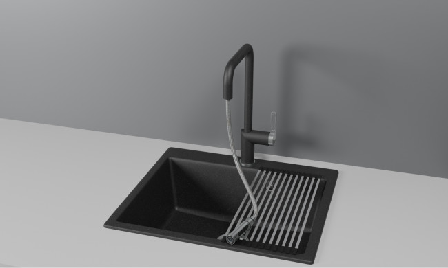 Смеситель для кухни GRANULA с выдвижным изливом (8173, ЧЕРНЫЙ)