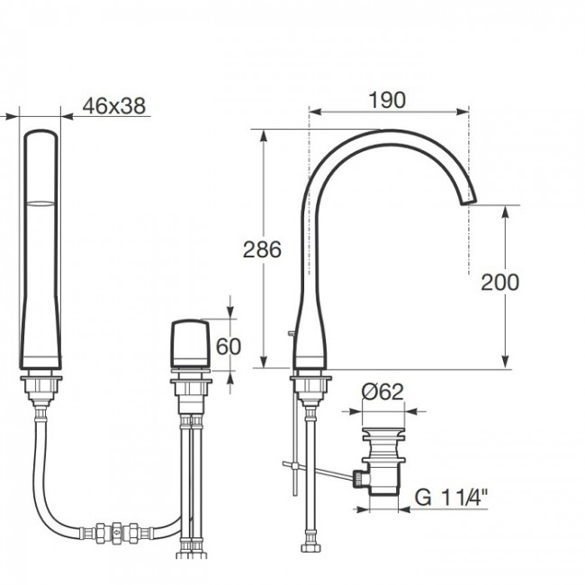 Armani Roca Island Смеситель для раковины на 2 отв, с донным клапаном, излив 190мм, цвет: greige