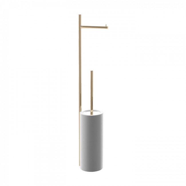 Bertocci Easy Напольная стойка с ершиком и бумагодержателем, отделка "тысяча строк", цвет: белый матовый /золото