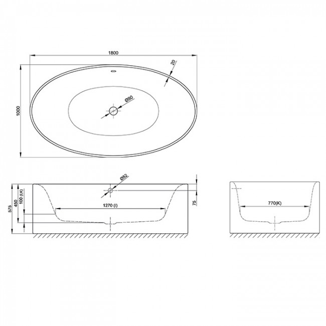 Bette Eve Oval Silhouette Ванна овальная отдельностоящая с шумоизоляцией 180х100х45см, цвет: белый