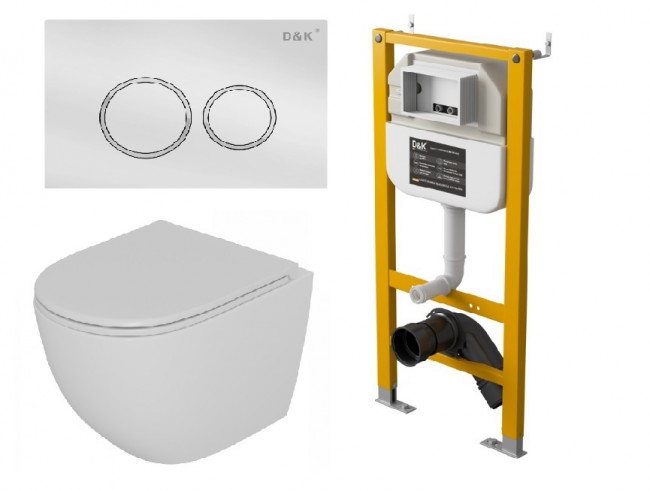 Комплект D&K Унитаз подвесной безободковый DT1396016, Инсталляция DI8050127, Клавиша смыва DB1529016, белый (DS1391614) Комплект D&K Унитаз подвесной безободковый DT1396016, Инсталляция DI8050127, Клавиша смыва DB1529016, белый (DS1391614)