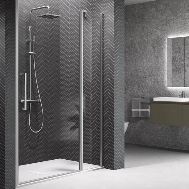 Novellini Young Душевая дверь правая/левая 92х200см., для ниши, распашная с неподвижным сегментом, стекло, цвет: хром