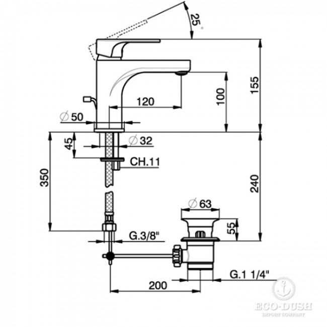 Cisal Alma Смеситель для раковины, на 1 отв., с донным клапаном, цвет: черный матовый Cisal Alma Смеситель для раковины, на 1 отв., с донным клапаном, цвет: черный матовый