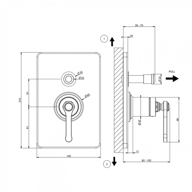 Gessi Venti20 Смеситель встраиваемый, однорычажный, с переключателем на 2 положения, внешняя часть, цвет: черный матовый 65079#299 Gessi Venti20 Смеситель встраиваемый, однорычажный, с переключателем на 2 положения, внешняя часть, цвет: черный матовый 65079#299