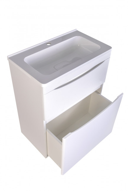 Style Line Тумба с раковиной напольная "Бергамо мини 60" (2 ящ.) Люкс антискрейтч серый, PLUS Style Line Тумба с раковиной напольная "Бергамо мини 60" (2 ящ.) Люкс антискрейтч серый, PLUS