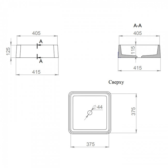 Salini Gloria Раковина накладная 41.5х41.5х12.5cм, без отв., без перелива, S-Stone, цвет: белый матовый