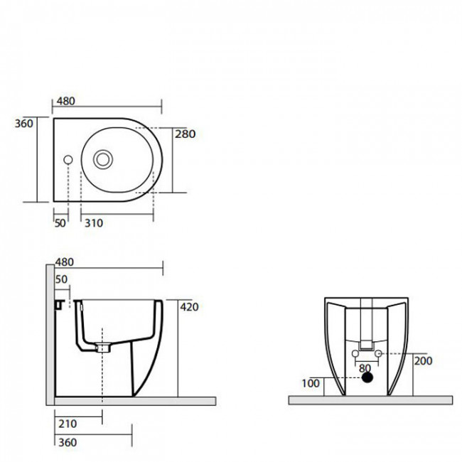 Kerasan Flo биде приставное 48х28см, с 1 отв. под смеситель, цвет: белый