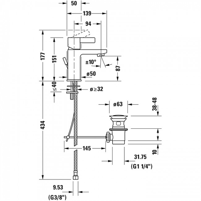 Duravit D-Neo Смеситель для раковины, 1 отв., цвет: хром DE1010001010