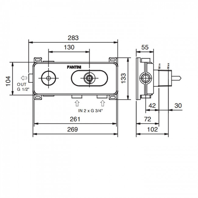 Fantini Внутренняя часть термостатического смесителя для душа, 1 источник, 3/4" 19 00 D231A